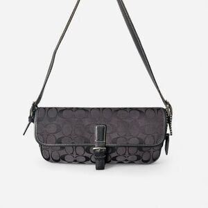 Vintage Coach 6095 Signature Clip Flap Shoulder Bag Handbag Black Canvas Leather